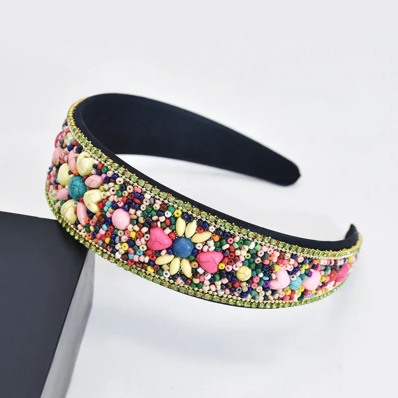 Bead Flower Wide Hair Hoop