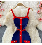 Patchwork Knit Mini Dress – Spaghetti Strap Streetwear - Piña Colada