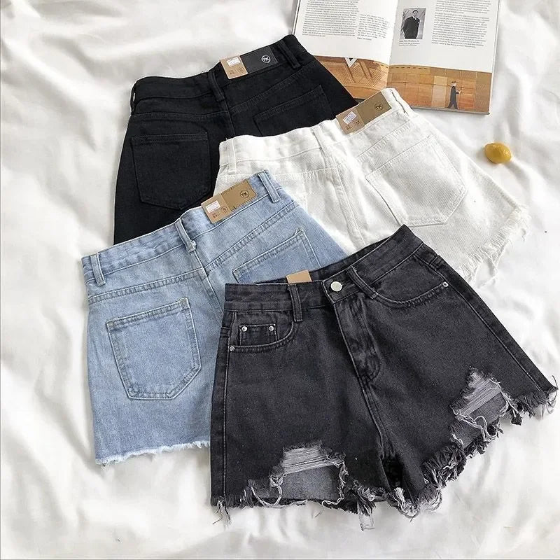 Denim Shorts High Waist Ripped - Piña Colada