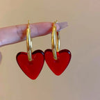 Vintage Red Heart Drop Earrings - Piña Colada