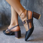 Elegant Pointed Toe Chunky Heel Sandals - Piña Colada