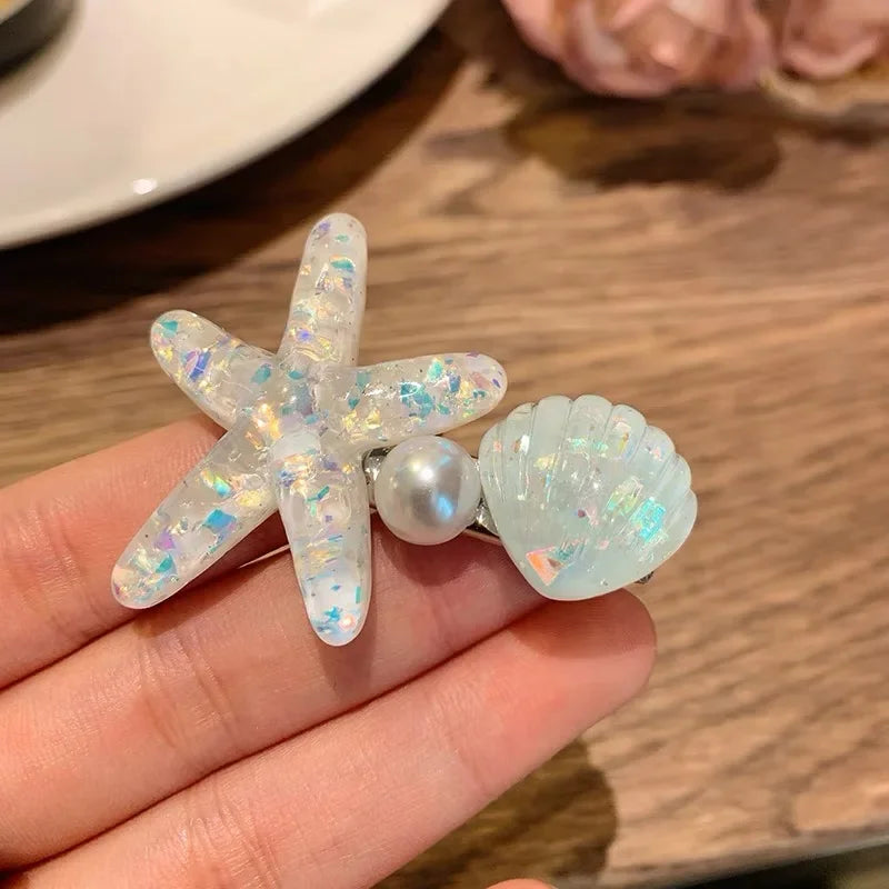 2PCS Elegant Starfish Star Shell Hair Clips - Piña Colada