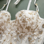 3D Floral Embroidered Bustier Cami Top - Piña Colada