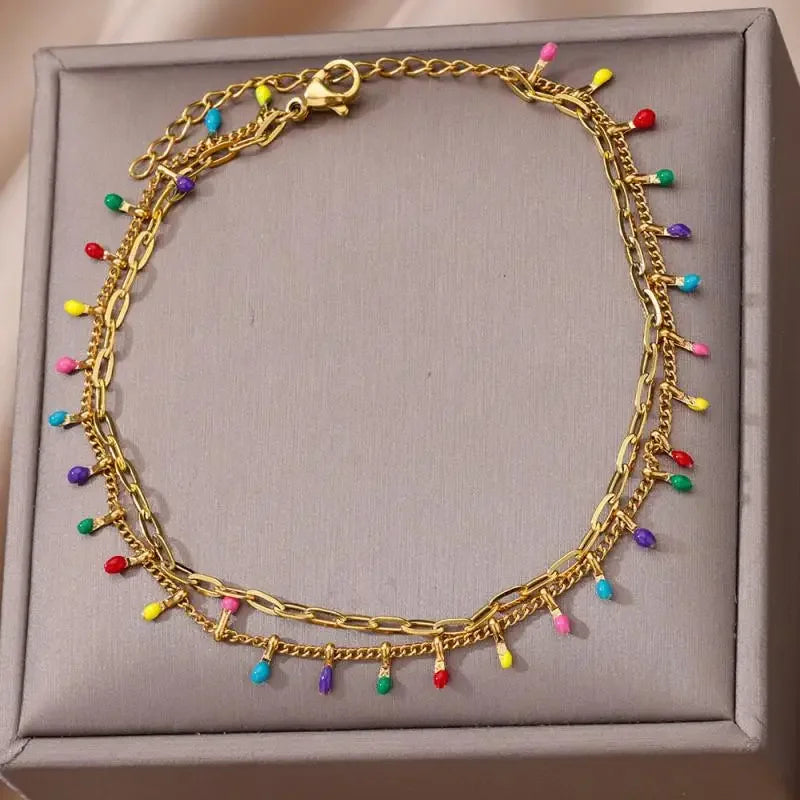 Stainless Steel Gold-Plated Anklet for Women - Piña Colada