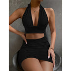 Pleated V-Neck Bodycon Mini Dress – Sexy Club Style - Piña Colada