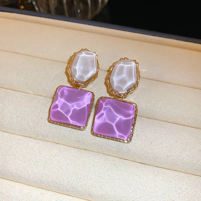 Crystal Square Drop Earrings – Luxury Asymmetric Zircon Earrings for Women - Piña Colada