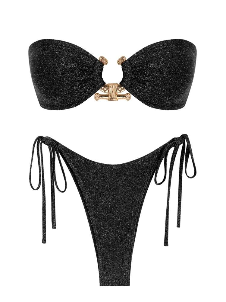 Solid Ring Detail Bikini Set - Piña Colada