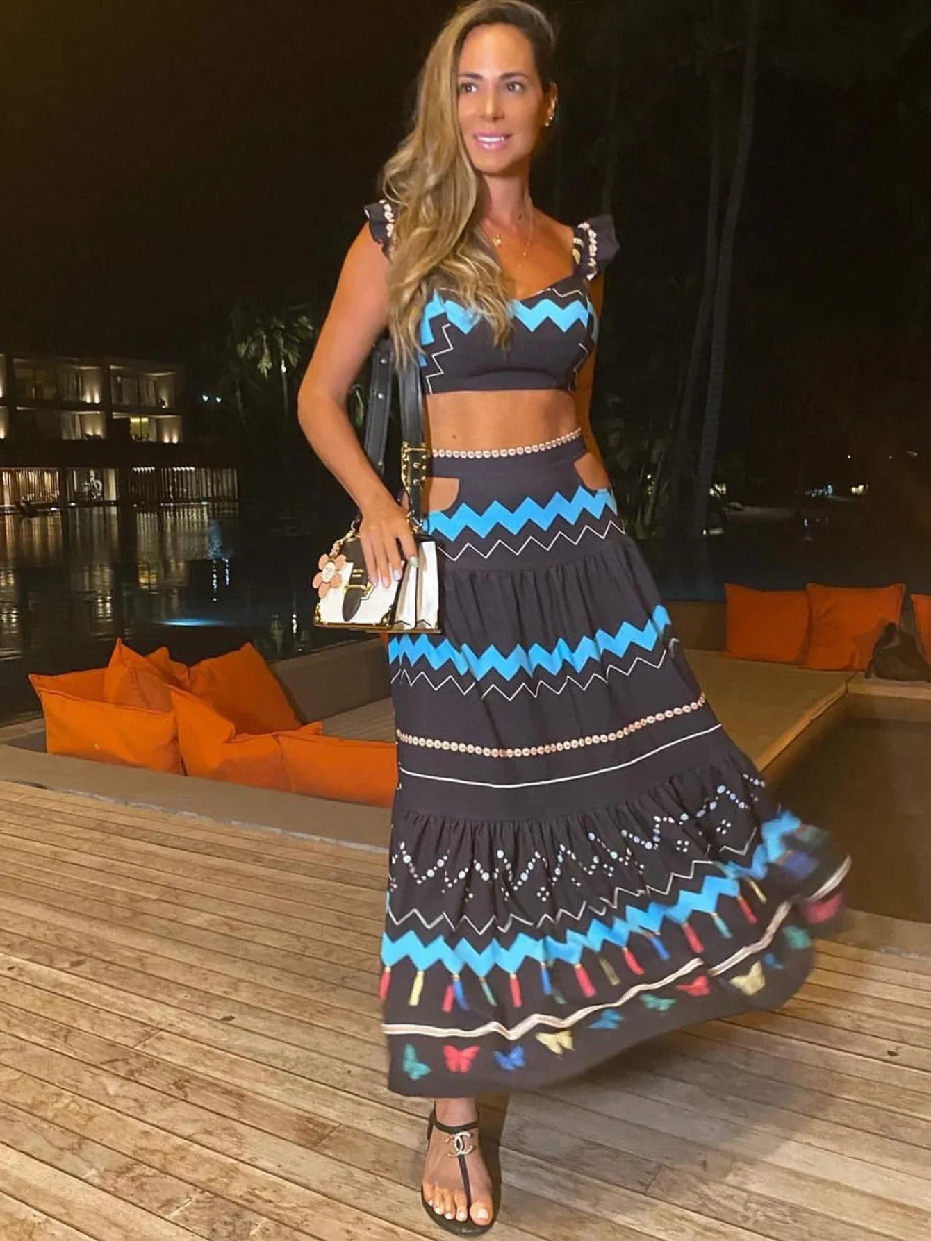 Draped Print V-Neck Maxi Dress – Beachwear Edition - Piña Colada