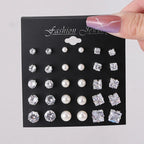 30PCS Retro Pearl & Crystal Zircon Earrings Set - Piña Colada