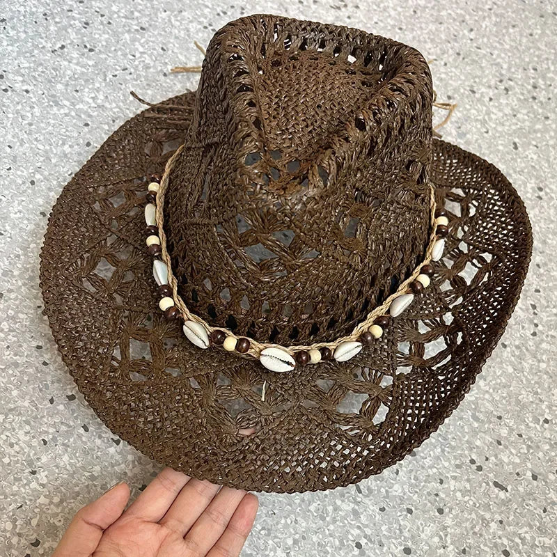 Summer Bohemian Shell Straw Hat - Piña Colada