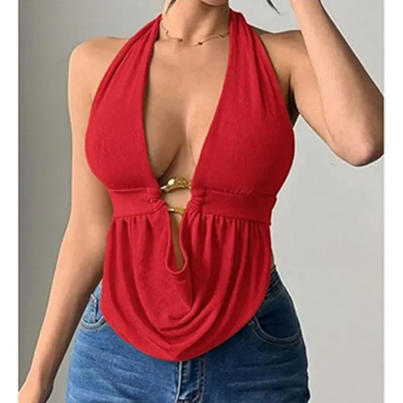 Backless Crop Top Halter - Piña Colada
