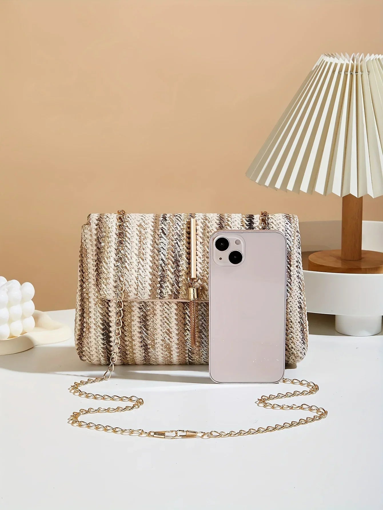 Chic Rainbow Stripe Straw Crossbody - Piña Colada