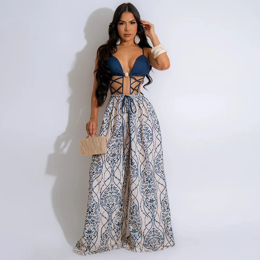 Paisley Print Wide-Leg Jumpsuit - Piña Colada