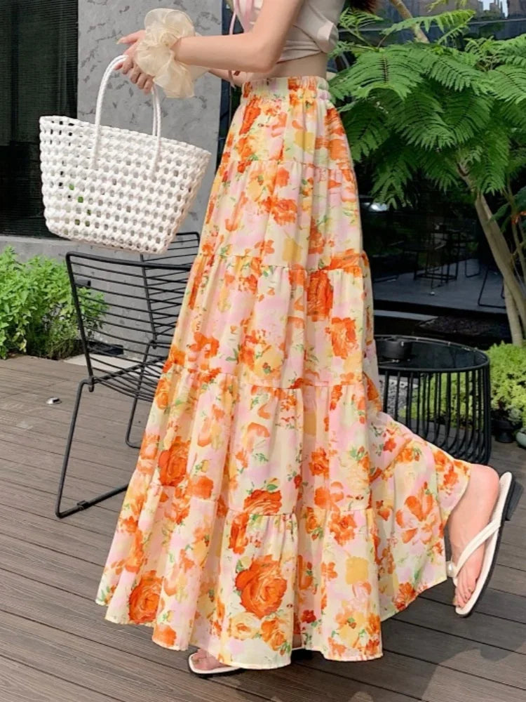 Summer Chiffon Mid-Length Skirt - Piña Colada