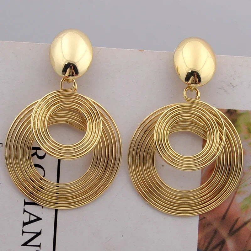 Bold Geometric Circle Drop Earrings - Piña Colada