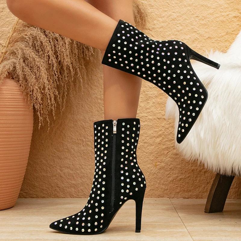 Pointed Toe Ankle Boots – High Heels with Zipper Closure - Piña Colada