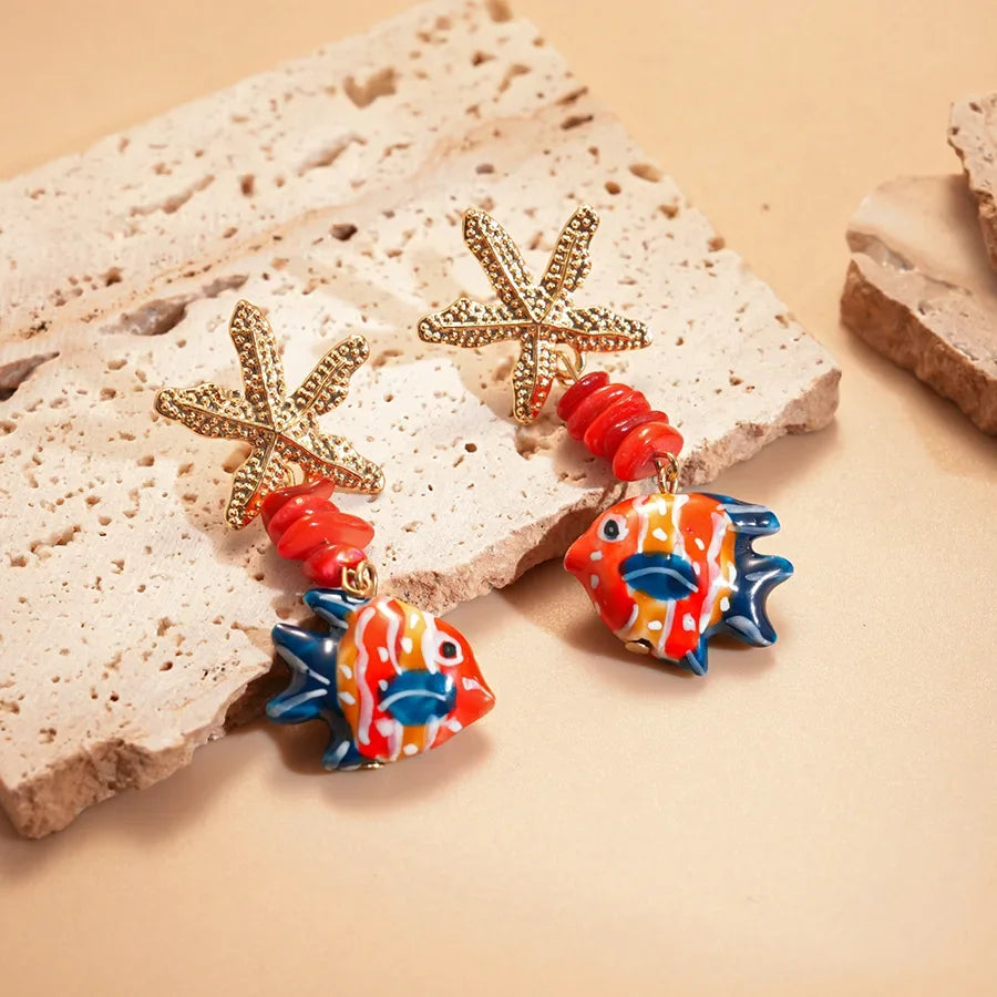 Colorful Fish Drop Earrings - Piña Colada