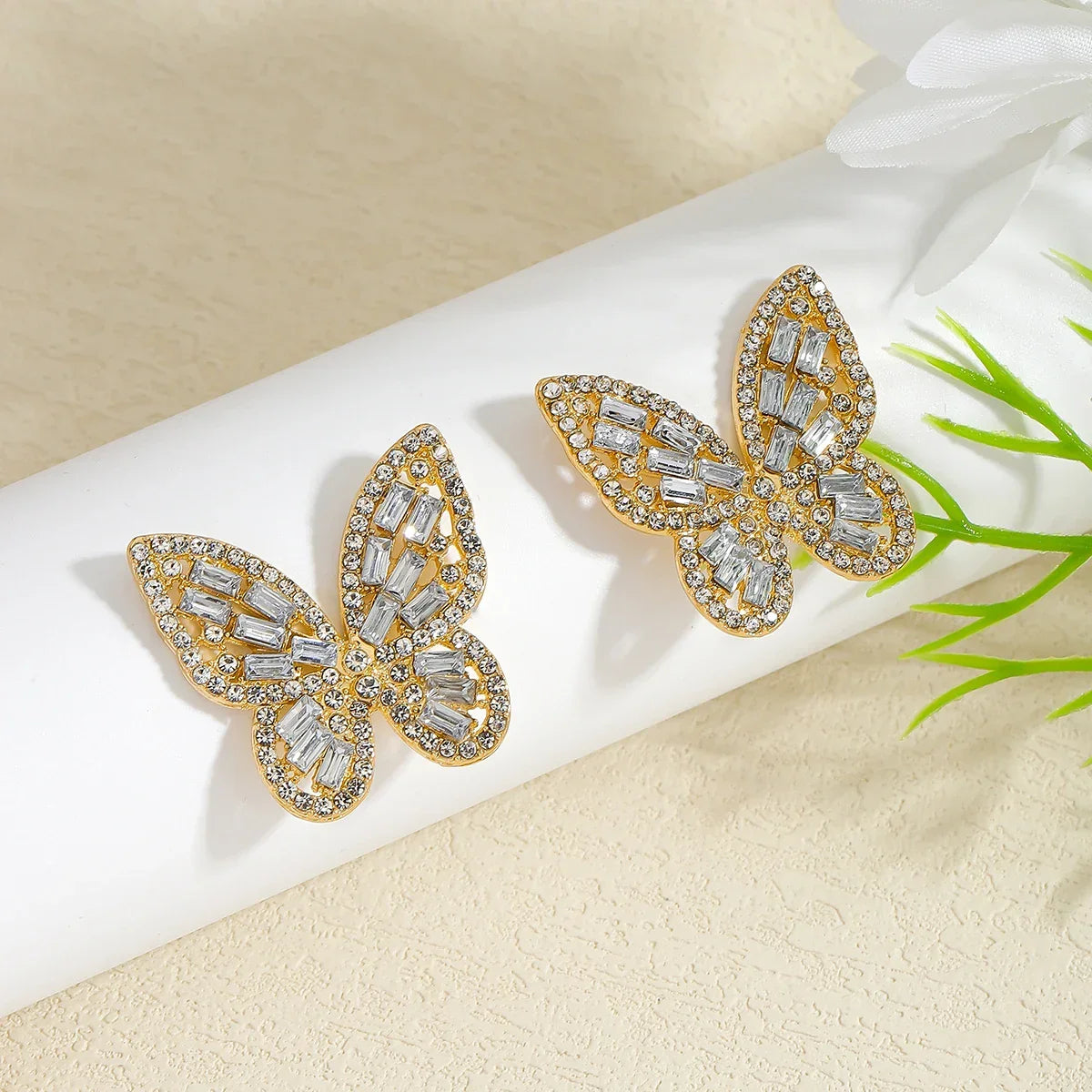 Colorful Crystal Butterfly Stud Earrings - Piña Colada