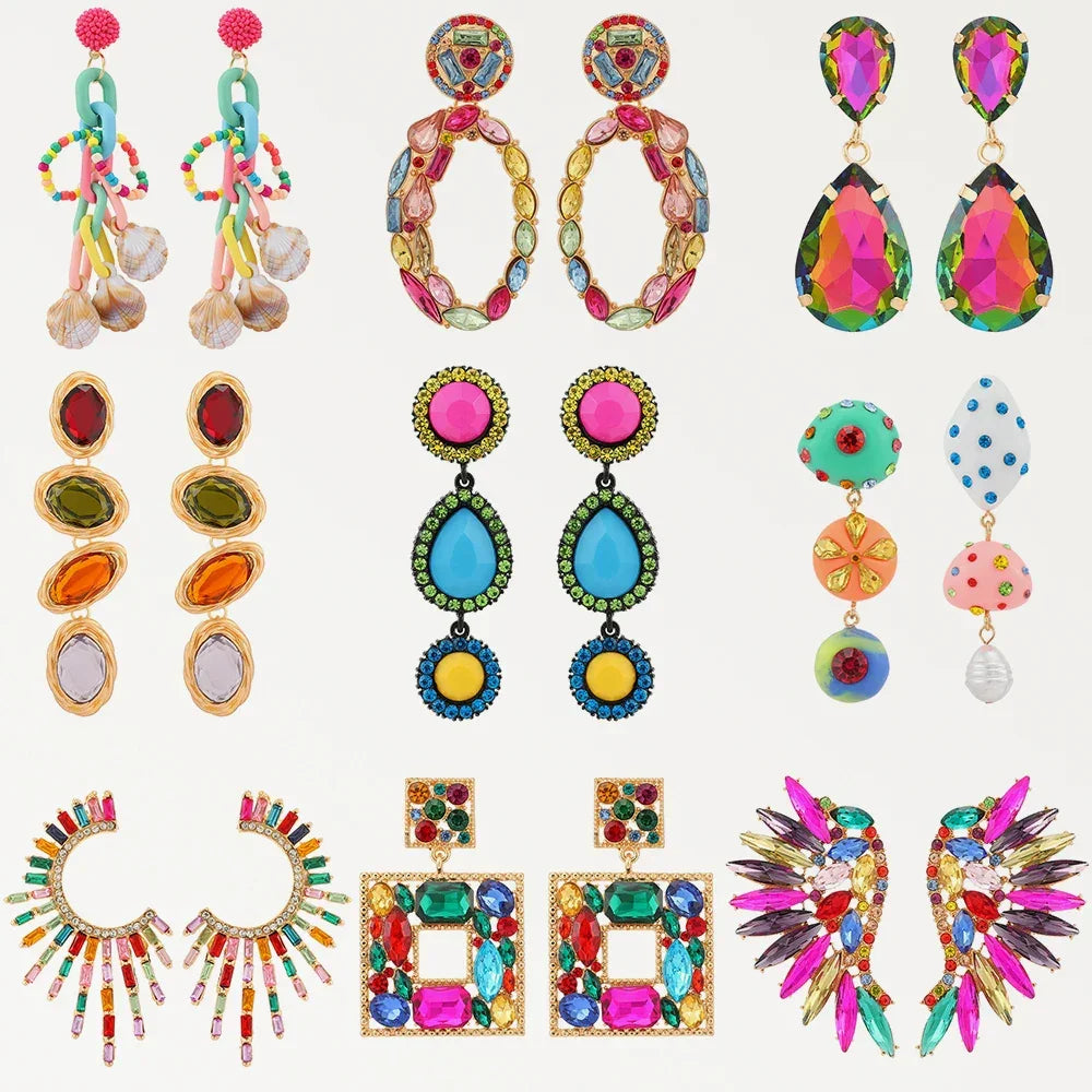 Boho Multicolor Beaded Crystal Dangle Earrings - Piña Colada