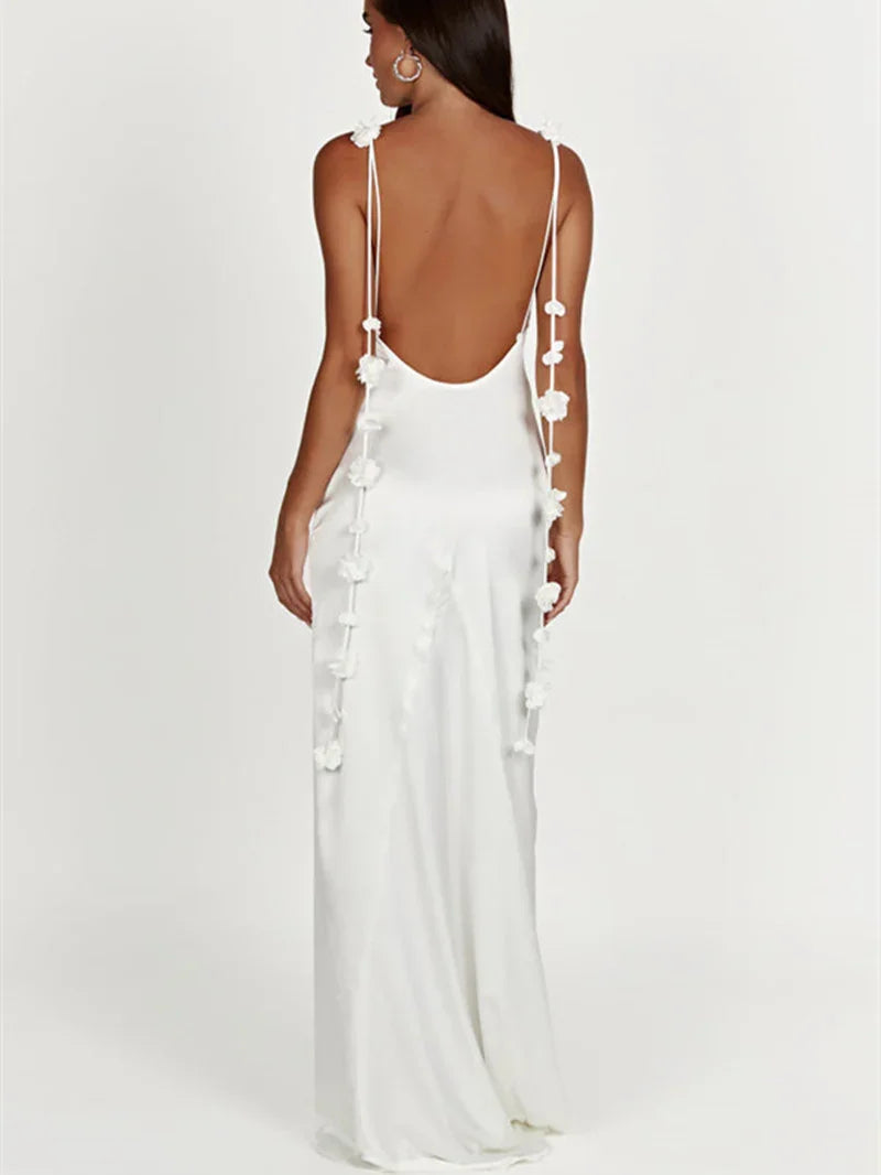Sleeveless Hollow Floral Maxi Dress - Piña Colada