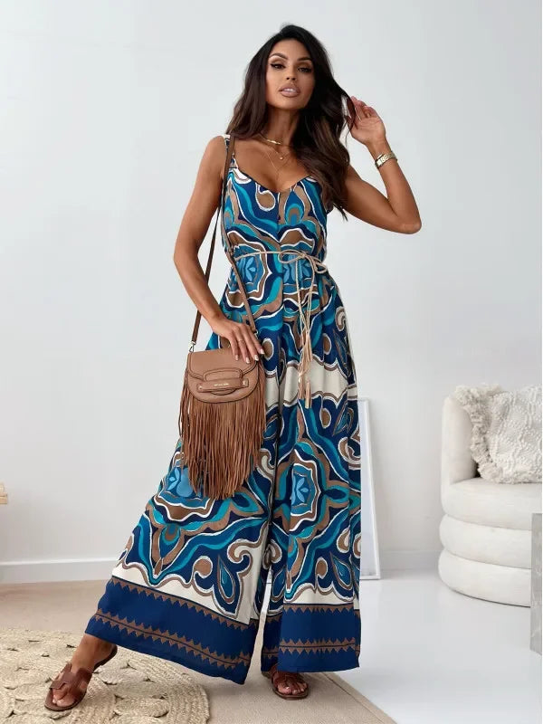 Elegan V-neck High Waist Jumpsuit - Piña Colada