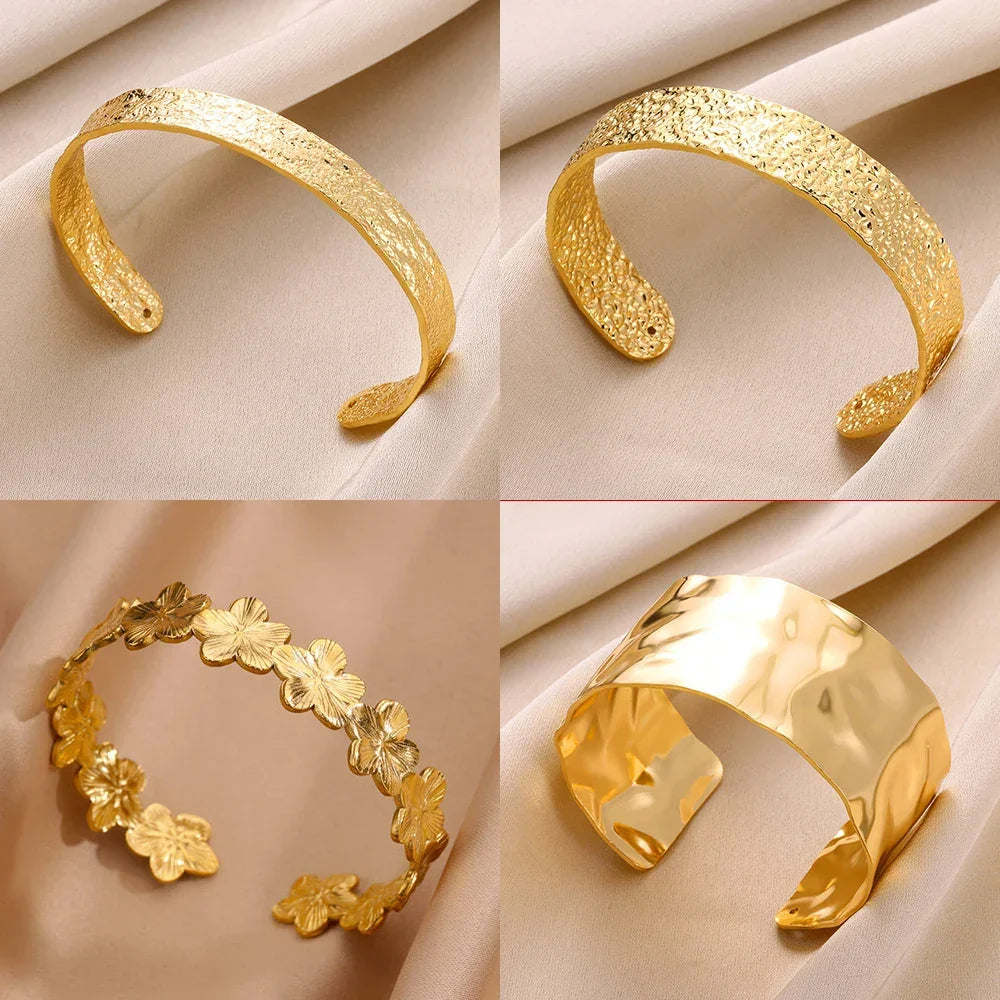 Stainless Steel Wide Bangles - Piña Colada