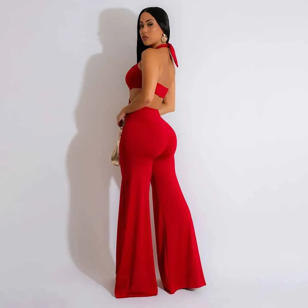 Crisscross Halter Wide-Leg Jumpsuit - Piña Colada