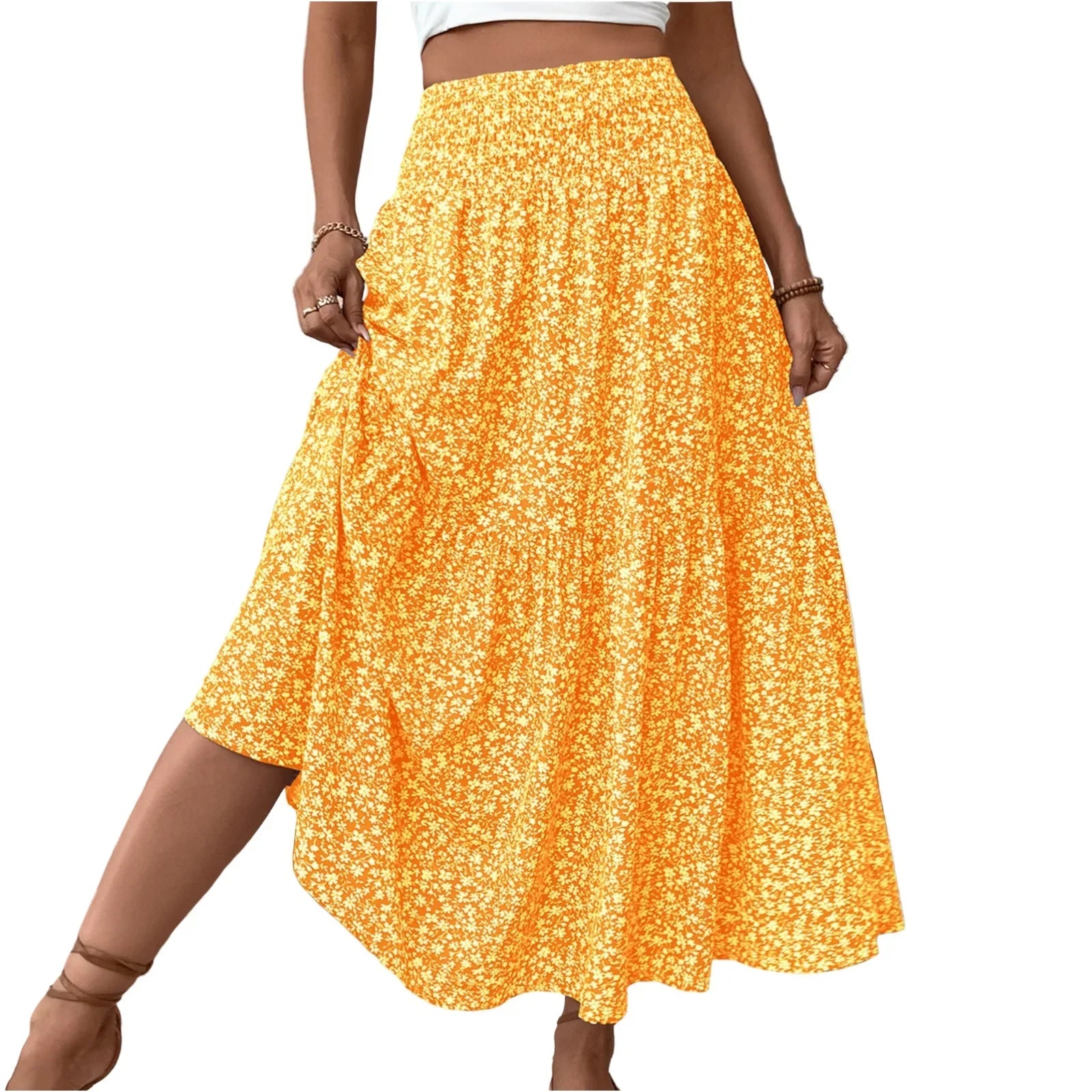 Floral Print Elastic Waist Loose - Piña Colada