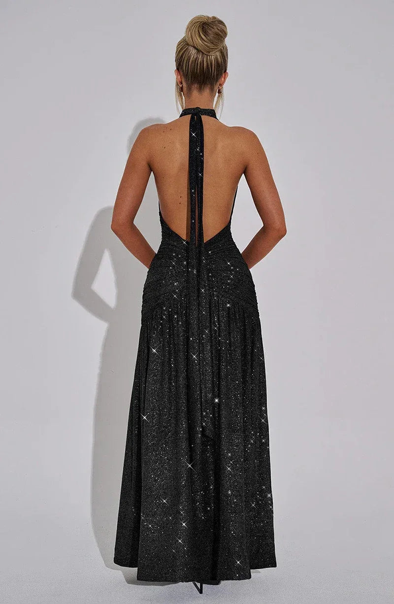 Mozision Sequin V-Neck Floor-Length Dress – Sexy & Club Evening Gown - Piña Colada