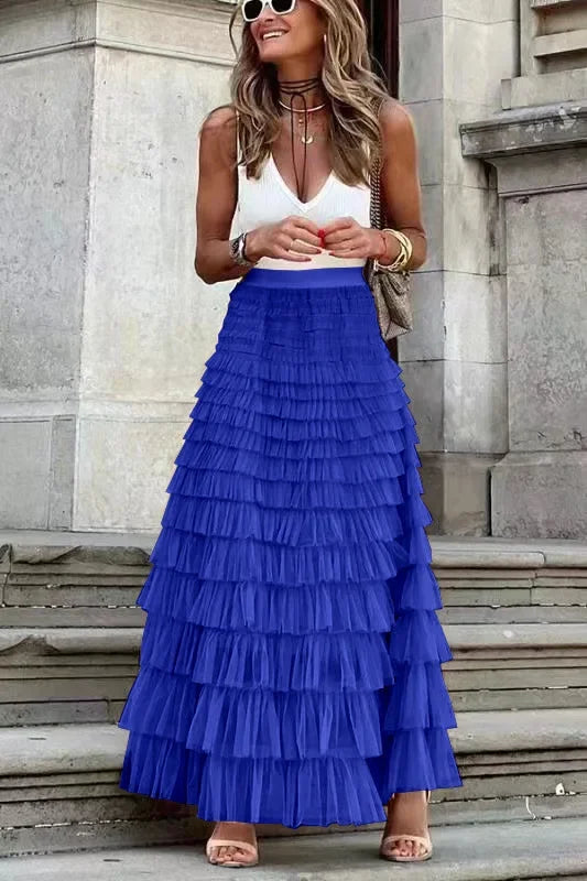 Long Skirt Tulle High Waist Pleated - Piña Colada