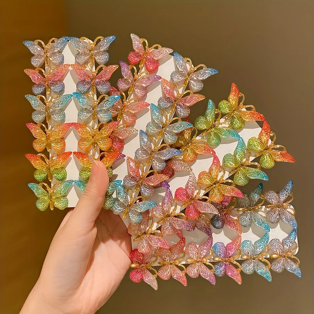 12-Piece Colorful Butterfly Hairpins for Girls – Preppy Style Baby Hair Clips Set - Piña Colada