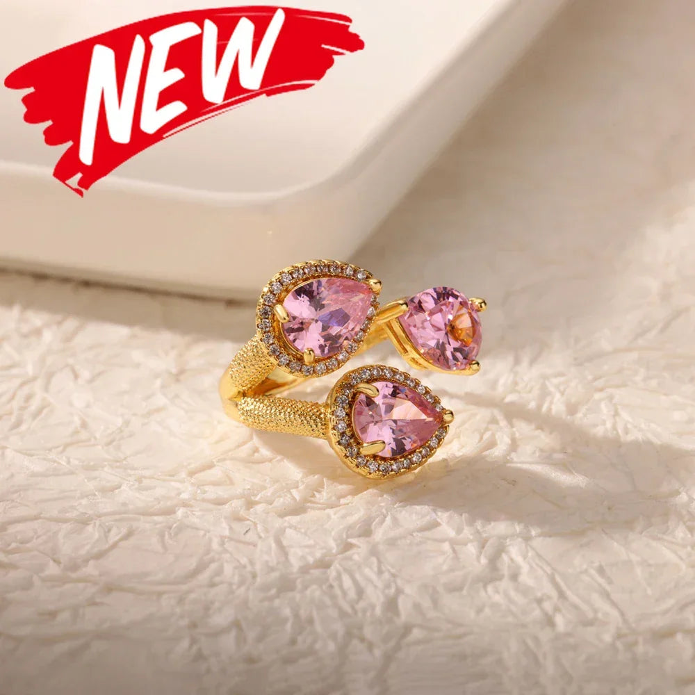 Rings Gold Plated Colorful Stone - Piña Colada