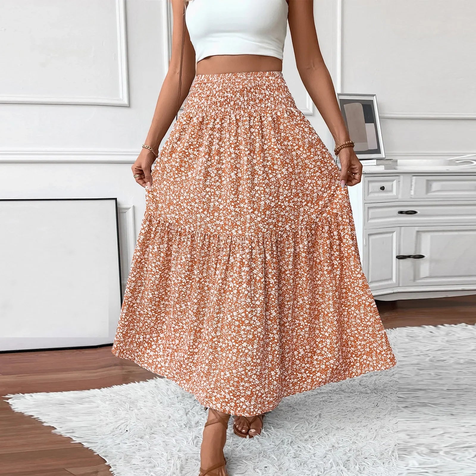 Floral Print Elastic Waist Loose - Piña Colada