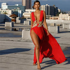 Elegant V-Neck Embroidered Maxi Dress - Piña Colada