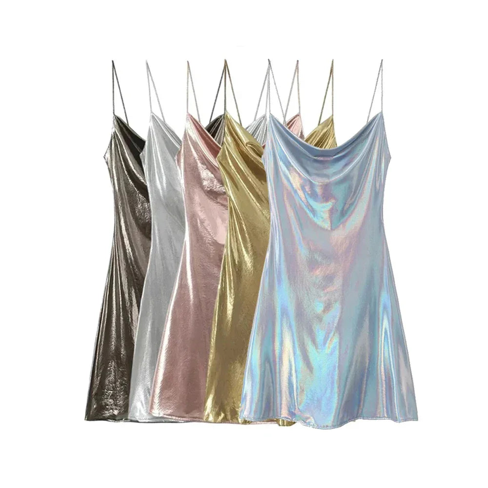 Mini Dress Women Metallic Draped - Piña Colada