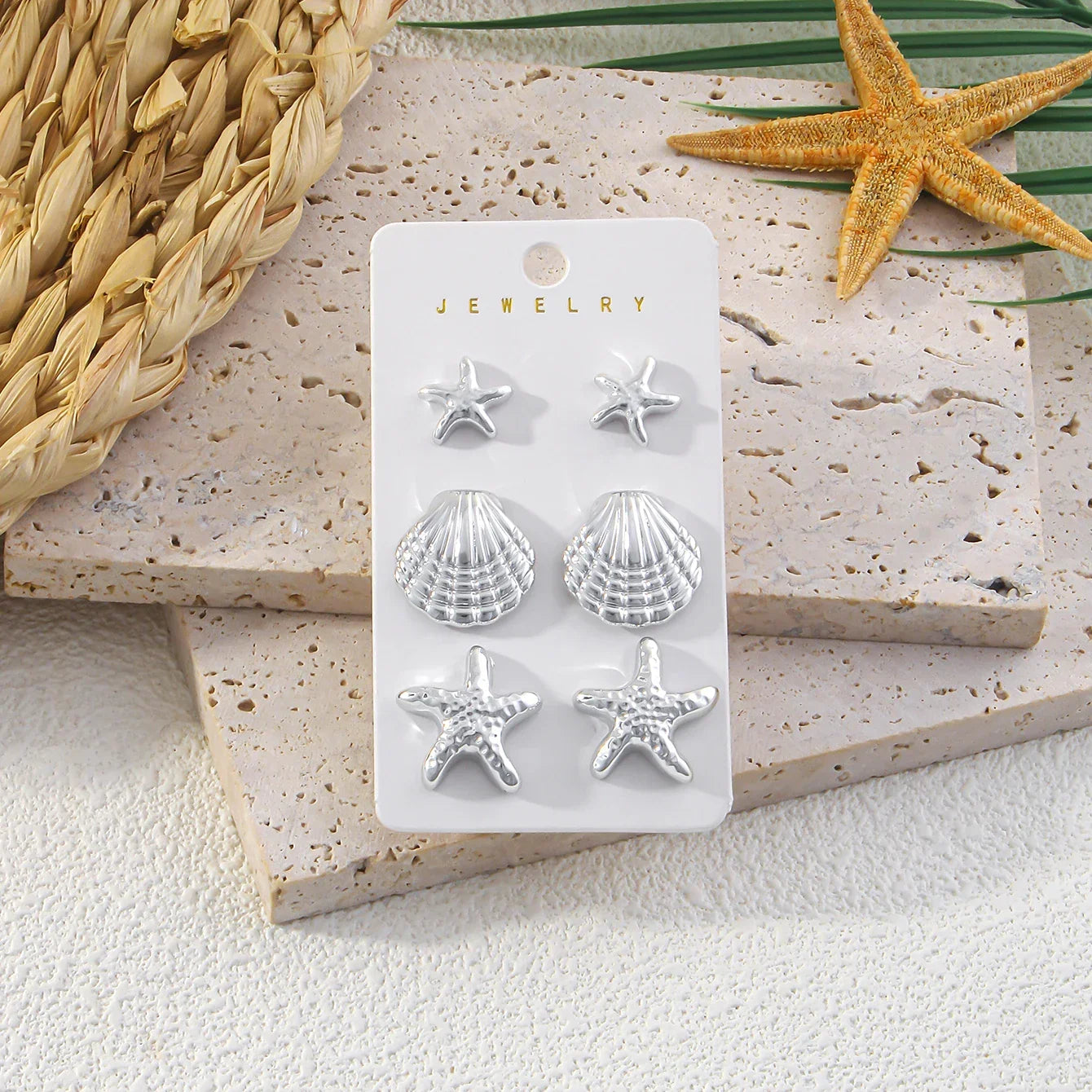 6Pcs Starfish Shell Stud Earrings - Piña Colada