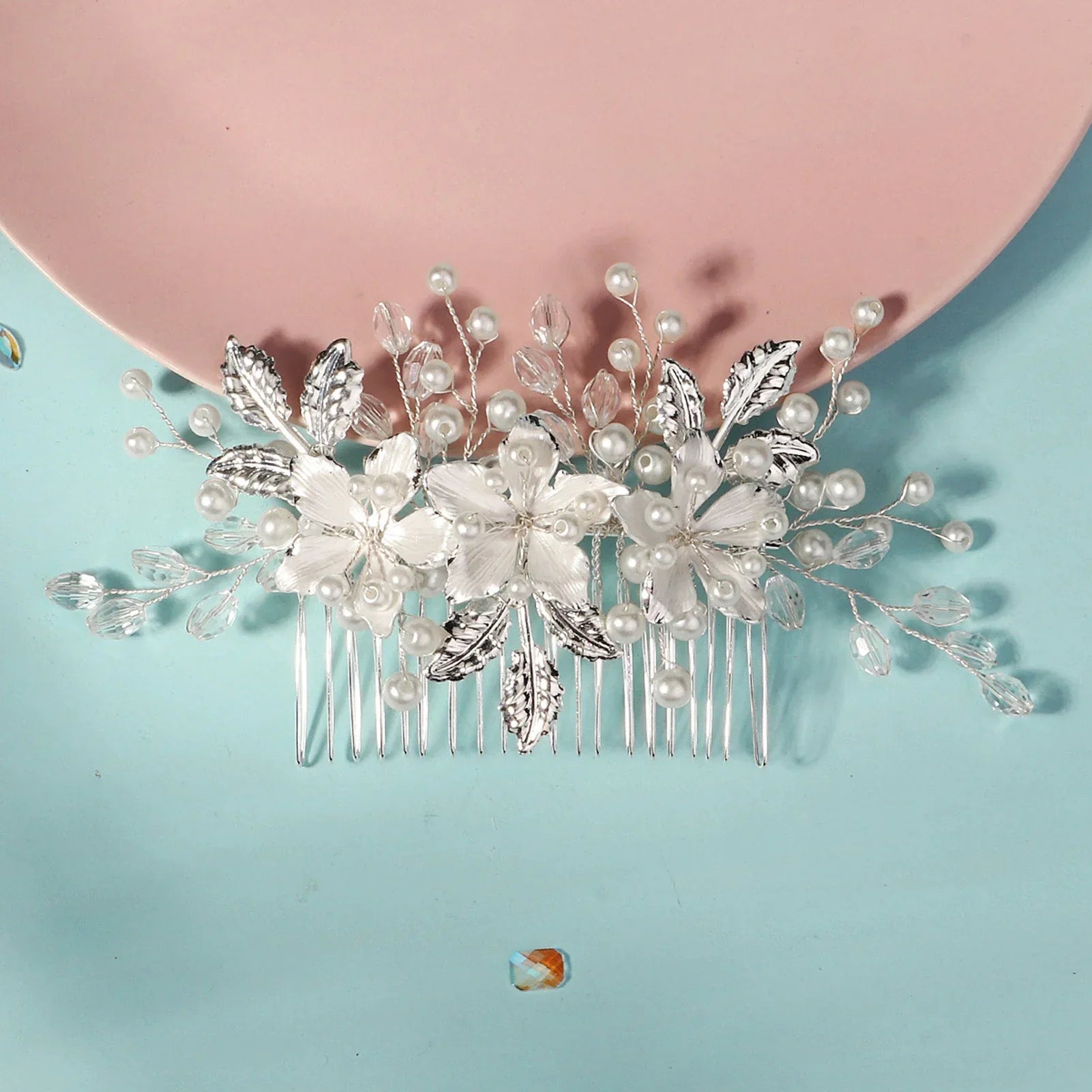 Crystal Pearl Hair Comb Clip - Piña Colada