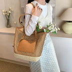 Women Straw Crochet Beach Handbag - Piña Colada
