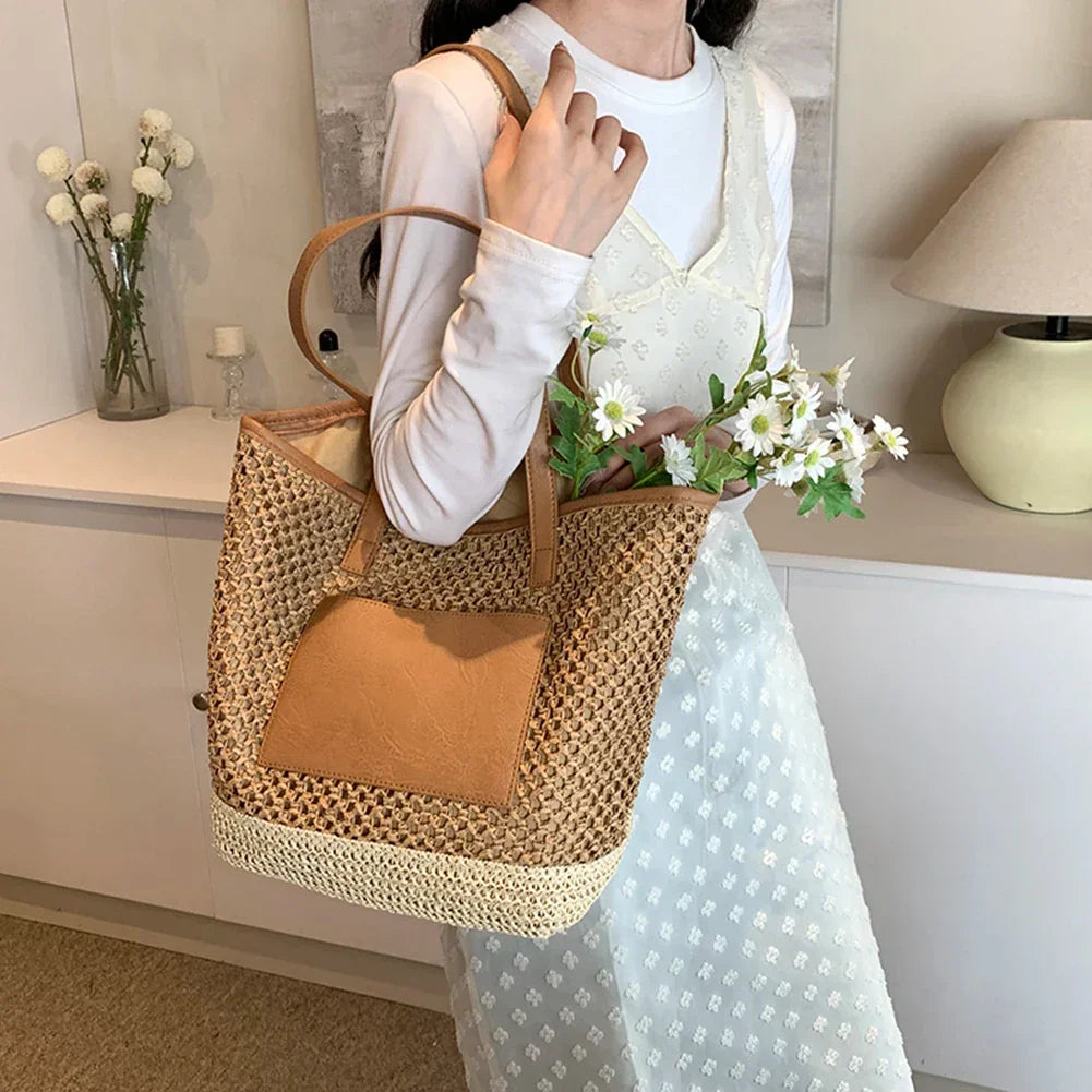 Women Straw Crochet Beach Handbag - Piña Colada