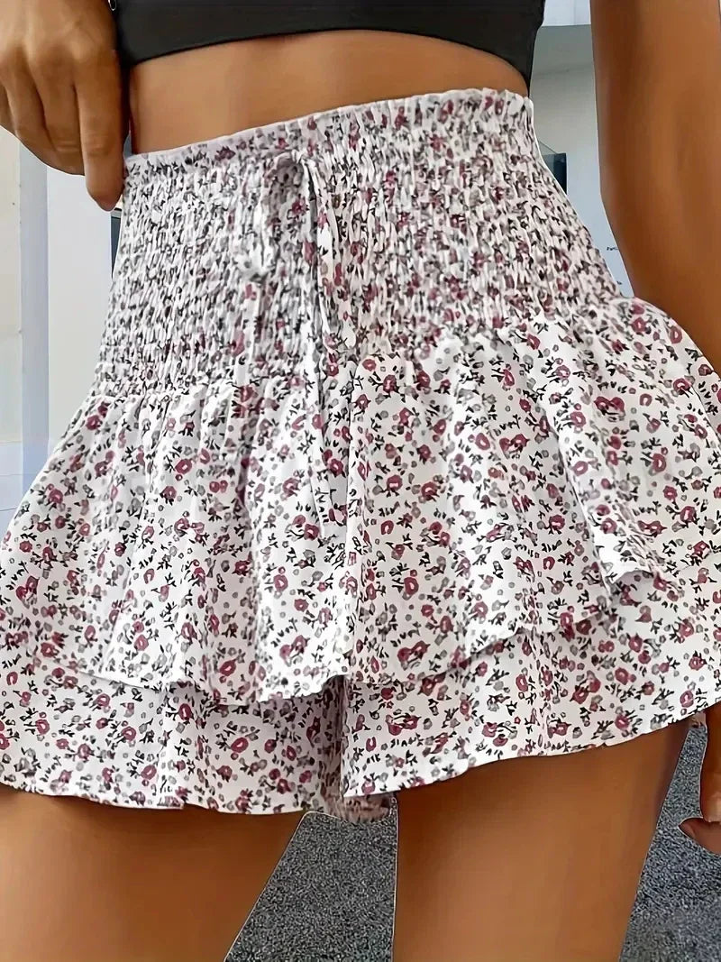 Floral print elastic shorts - Piña Colada