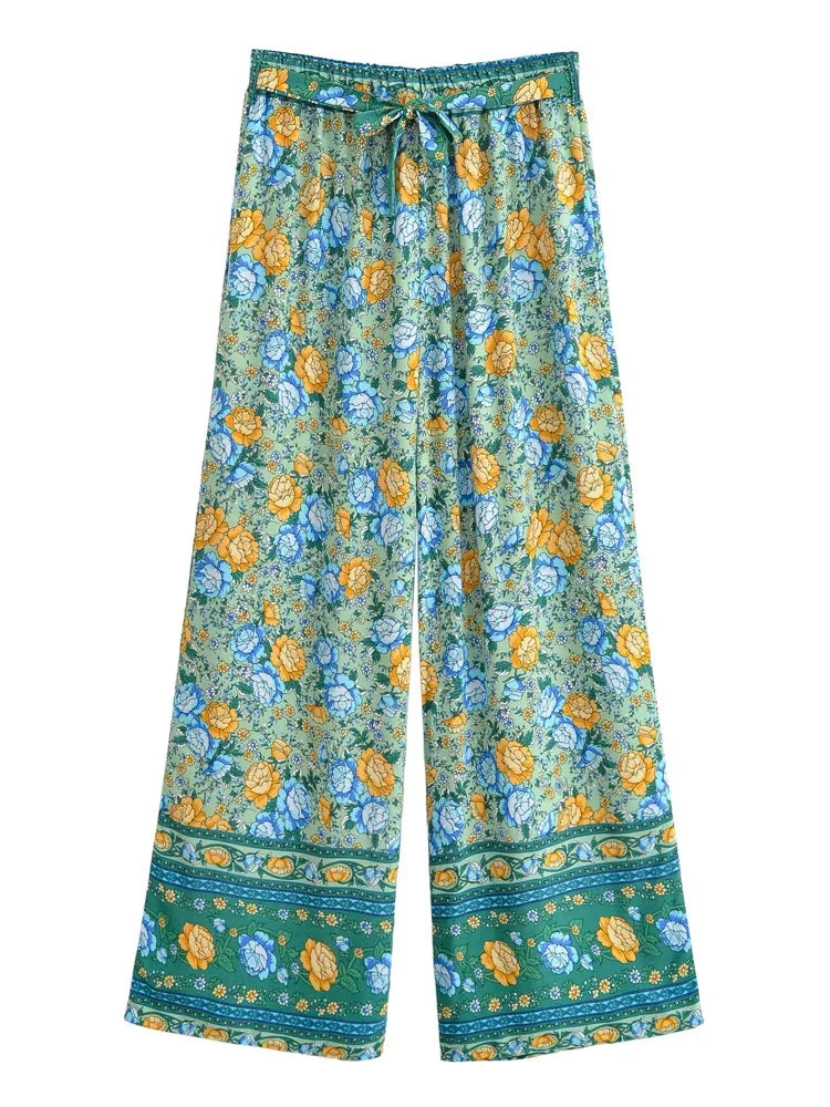 Floral Print Bohemian Wide Leg Pant - Piña Colada