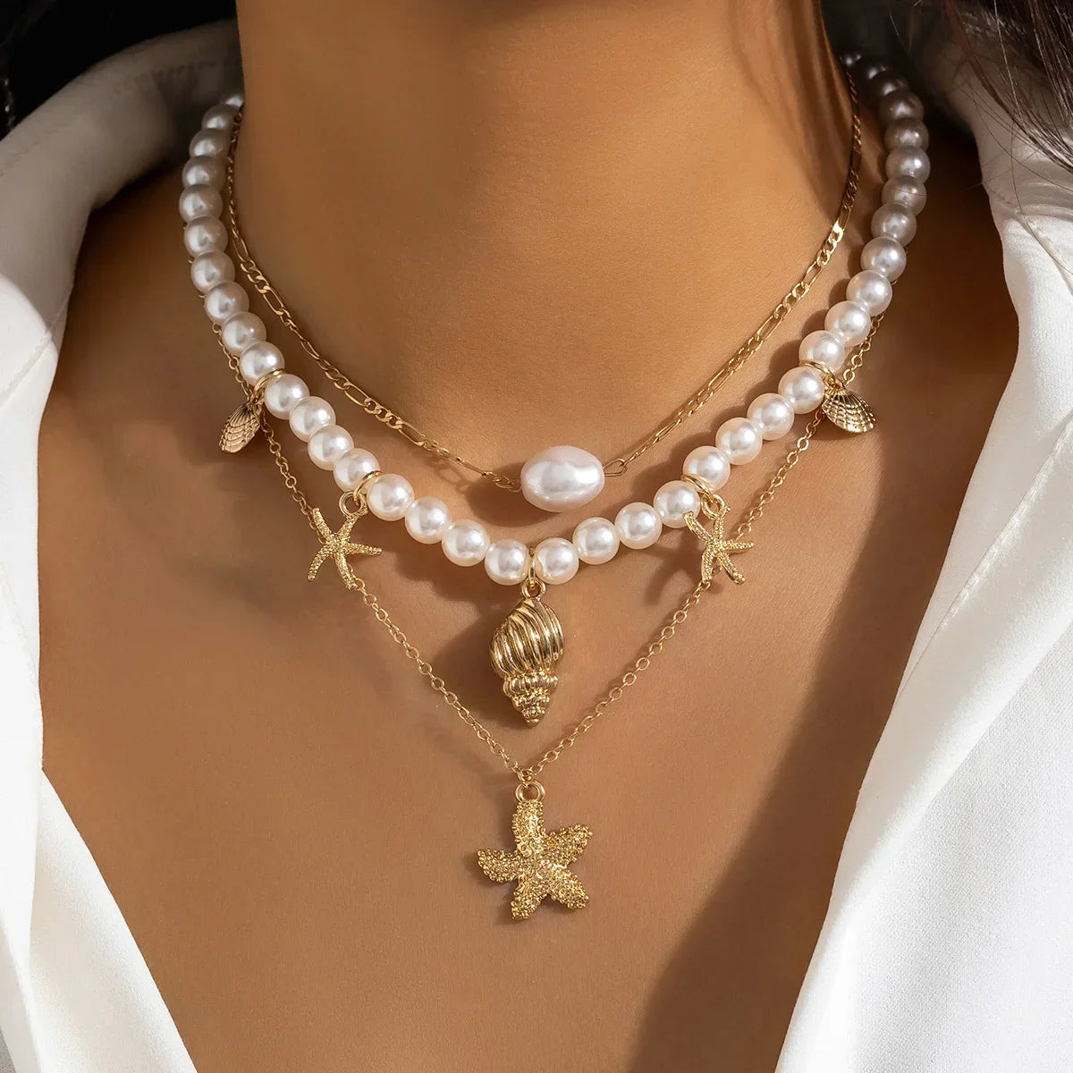Gold Color Starfish Shape Pendant - Piña Colada