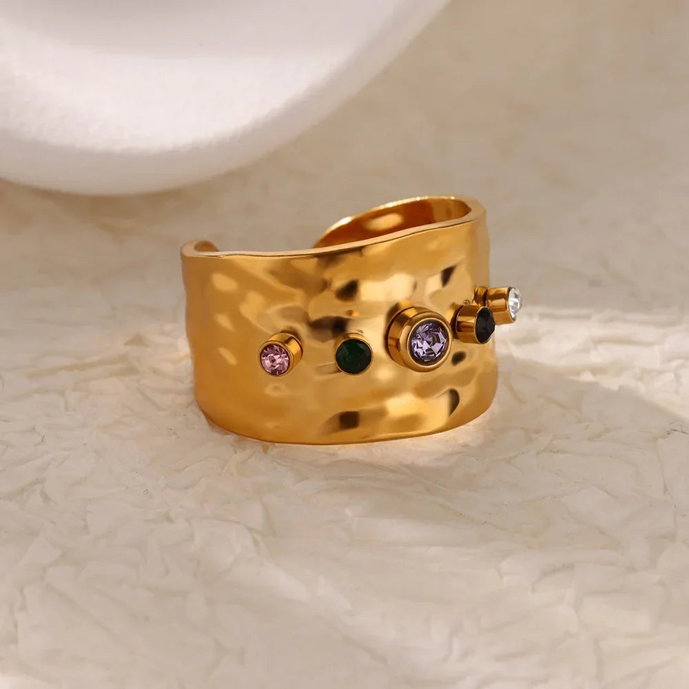 Rings Gold Plated Colorful Stone - Piña Colada