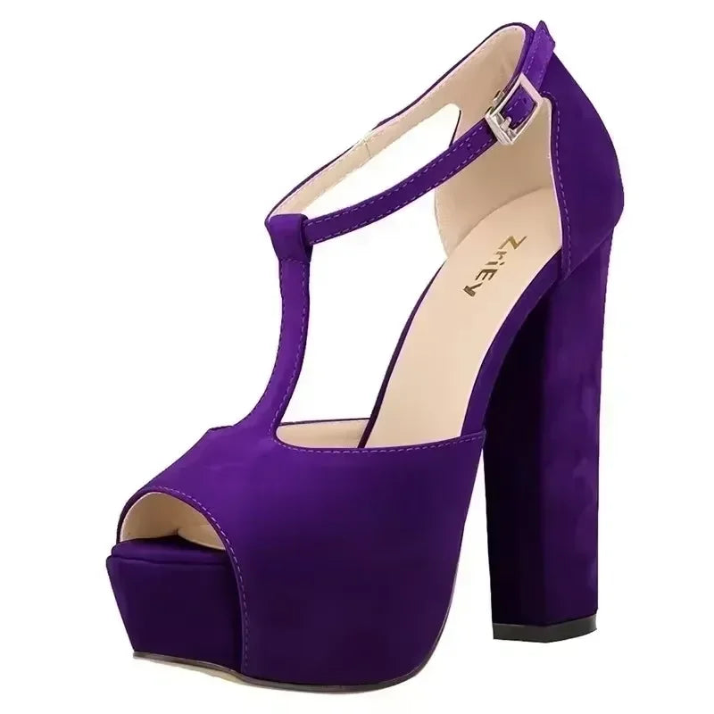 Women Ankle Strap Sandals Platform Open Toe High Heels Summer 14cm - Piña Colada