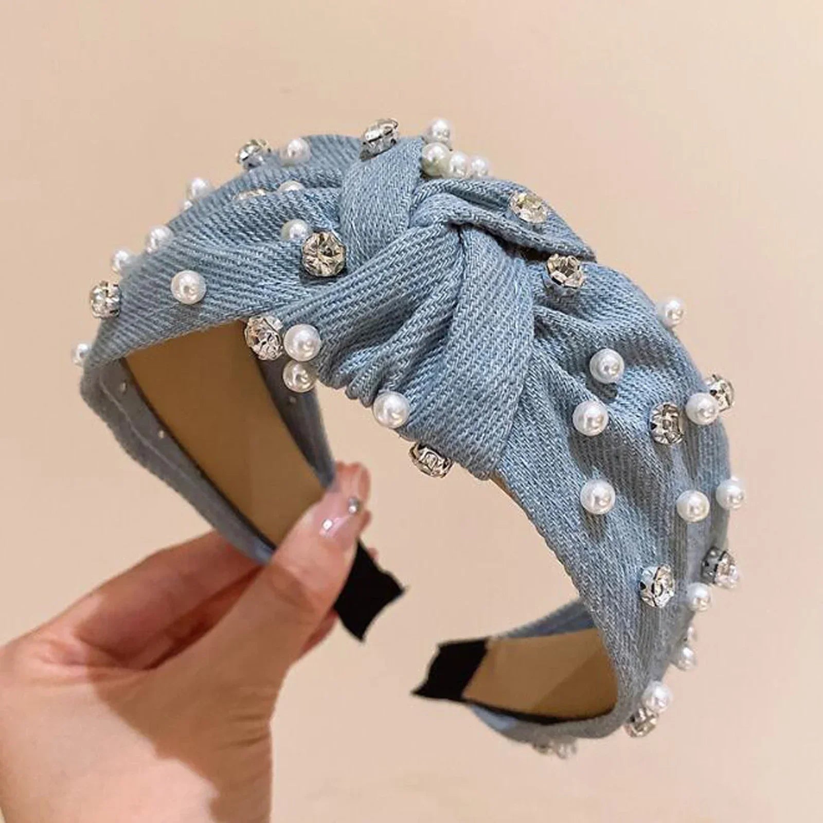 Wide Blue Denim Cross Knotted Headband - Piña Colada