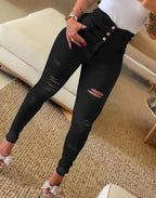 Distressed High Waist Skinny Jeans – Bleach Wash Denim Look - Piña Colada