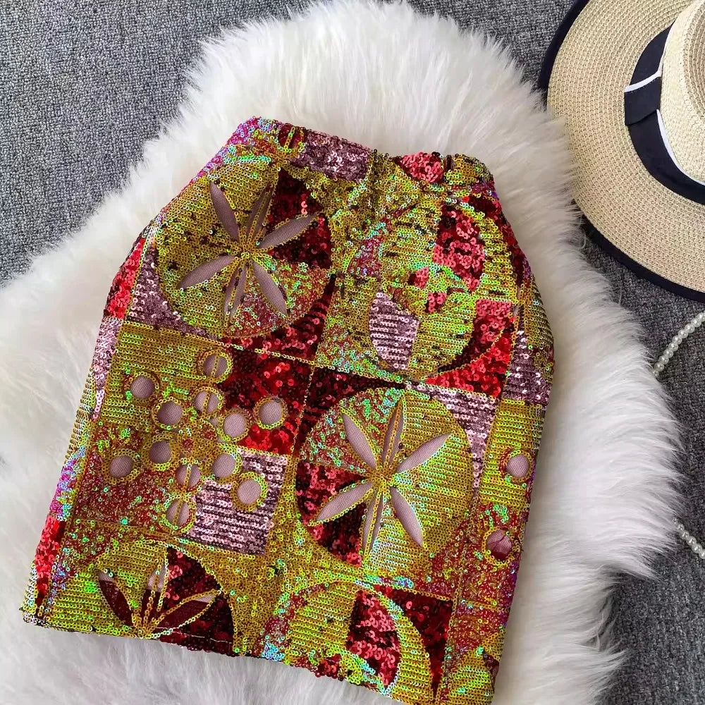 Sequin Mini Skirt - Piña Colada