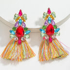 Boho Rhinestone Leaf Tassel Earrings – Statement Dangle Earrings for Women - Piña Colada