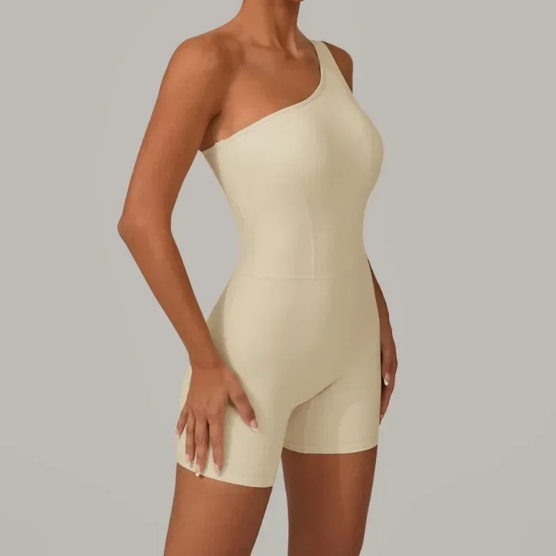 Women's Seamless Yoga Jumpsuit Sloping Shoulder Naked - Piña Colada