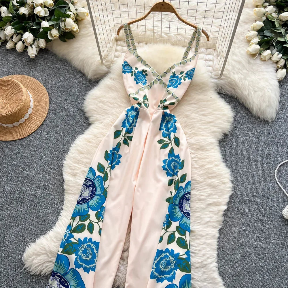 Vintage Printed Jumpsuit for Women – Full-Length Summer Romper with Mid Waist - Piña Colada